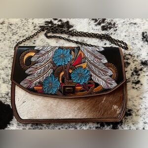 Tooled Leather and Cowhide Crossbody/ Clutch Type Purse